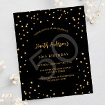 Schwarze goldene Sterne zum Geburtstag als Zahlung Flyer<br><div class="desc">Bitte beachten Sie, dass diese Einladung auf Flyer Papier und sehr dünn ist. Umschläge sind nicht enthalten. Für dickere Einladungen (gleiche Gestaltung) besuchen Sie bitte unseren Shop. Eine glamouröse Geburtstagsfeier für ihn und sie. Ein schwarzer Hintergrund mit goldenen Imitaten. Personalisieren und fügen Sie einen Namen und Party-Details hinzu. Golden farbiger...</div>