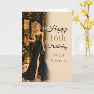 Schwarze Goldene Sweet Sixteen Geburtstagskarte Karte