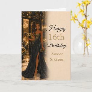 Schwarze Goldene Sweet Sixteen Geburtstagskarte Karte