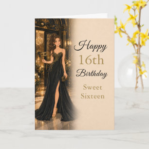 Schwarze Goldene Sweet Sixteen Geburtstagskarte Karte