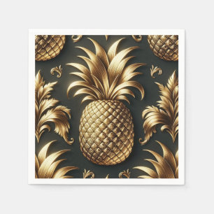 Schwarze & Goldene Tropische Ananas Luxuriöse Hoch Serviette