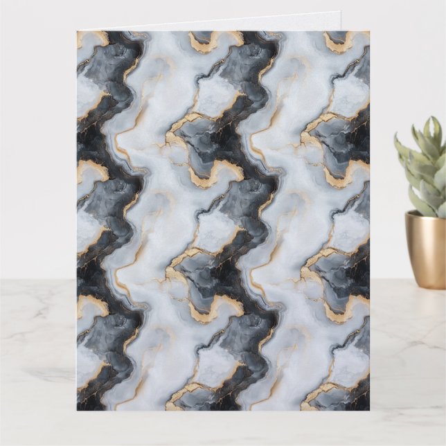Schwarze, goldene und weiße Marmor-Faltgrußkarte Karte (Kleine Pflanze)