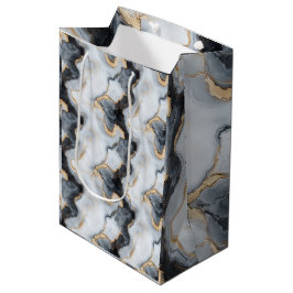 Schwarze, Goldene und Weiße Marmordruck Designer-G Mittlere Geschenktüte