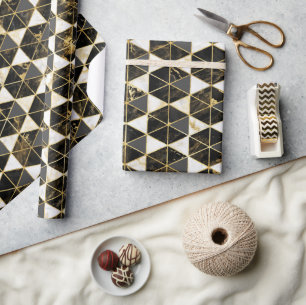 Schwarze, goldene und weiße Marmortextur geometris Geschenkpapier