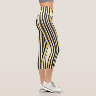 Schwarze, goldene und weiße Vintage Streifen Capri Leggings