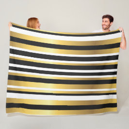 Schwarze, goldene und weiße Vintage Streifen Fleecedecke