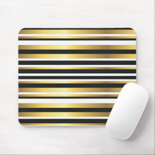 Schwarze, goldene und weiße Vintage-Streifen Mousepad