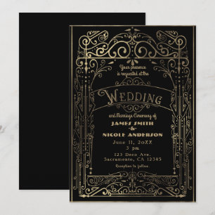 Schwarze & Goldene Vintage-Victorian-Hochzeit Einladung