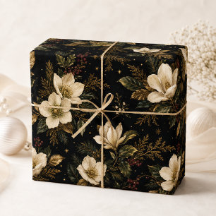 Schwarze Goldene Weihnachtsrose Hellebore Blumen Geschenkpapier