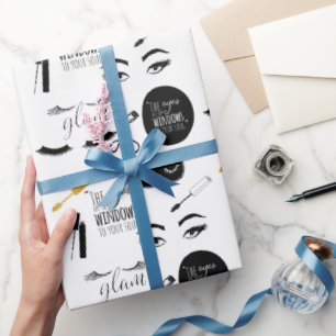 Schwarze goldene Wimpern Glam Geburtstag Geschenkpapier