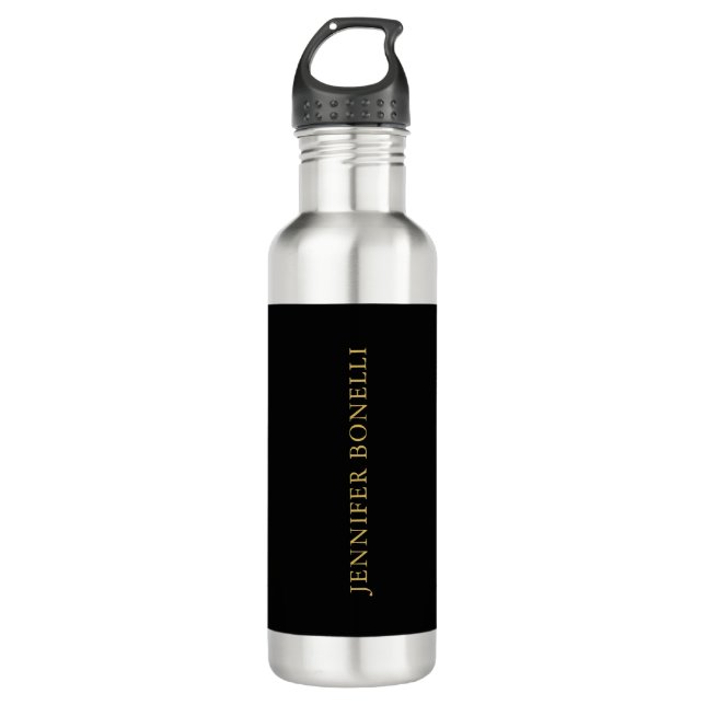 Schwarze Goldfarben Beruflich Trendy Moderne Schli Edelstahlflasche (Vorderseite)