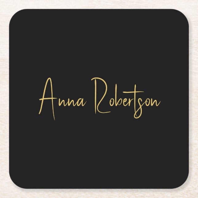 Schwarze Goldfarben Berufliche Trendkalligrafie Rechteckiger Pappuntersetzer (Vorderseite)