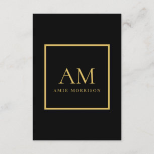 Schwarze Goldfarben Monogramm Anfangsbuchstabe Nam Begleitkarte