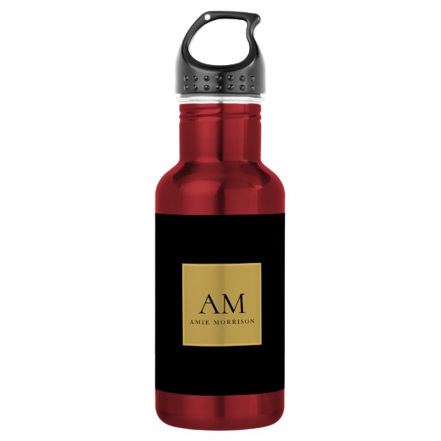 Schwarze Goldfarben Monogramm Anfangsbuchstabe Nam Edelstahlflasche (Vorderseite)