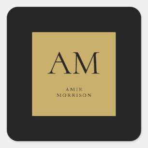 Schwarze Goldfarben Monogramm Anfangsbuchstabe Nam Quadratischer Aufkleber