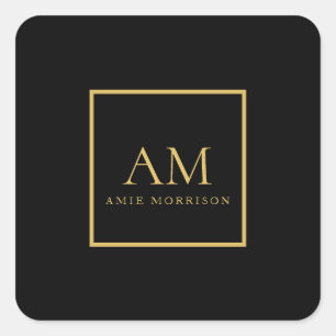 Schwarze Goldfarben Monogramm Anfangsbuchstabe Nam Quadratischer Aufkleber