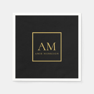 Schwarze Goldfarben Monogramm Anfangsbuchstabe Nam Serviette