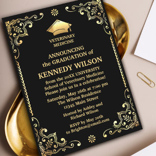Schwarze Goldfolie Chic Abschluss Einladung