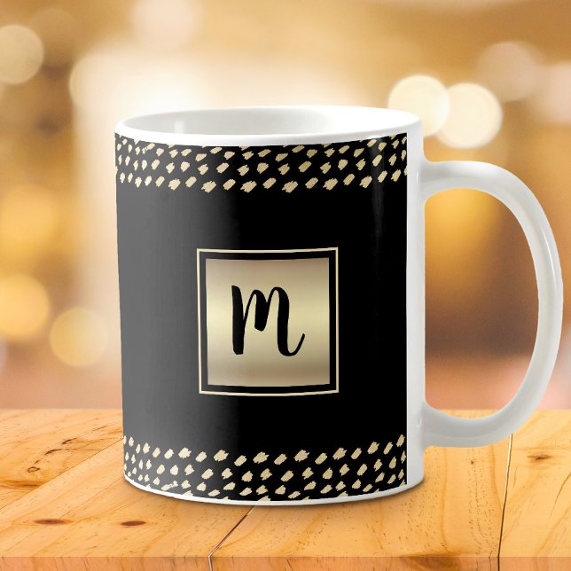 Schwarze Goldfolie fett Monogramm Skript moderner  Kaffeetasse (Von Creator hochgeladen)