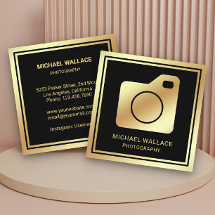 Schwarze Goldfolie Kamera professioneller Fotograf Quadratische Visitenkarte