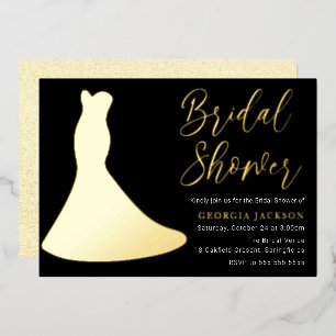 Schwarze Goldfolie Kleid Silhouette Brautparty Folieneinladung