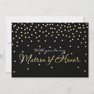 Schwarze Goldfolie Konfetti MATRON OF HONOR Karte