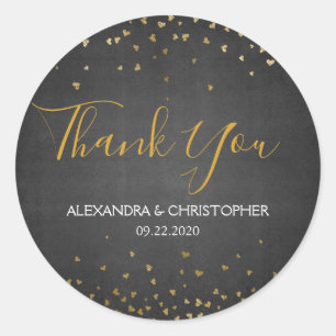 Schwarze Goldfolieconfetti-Hochzeit danken Ihnen Runder Aufkleber