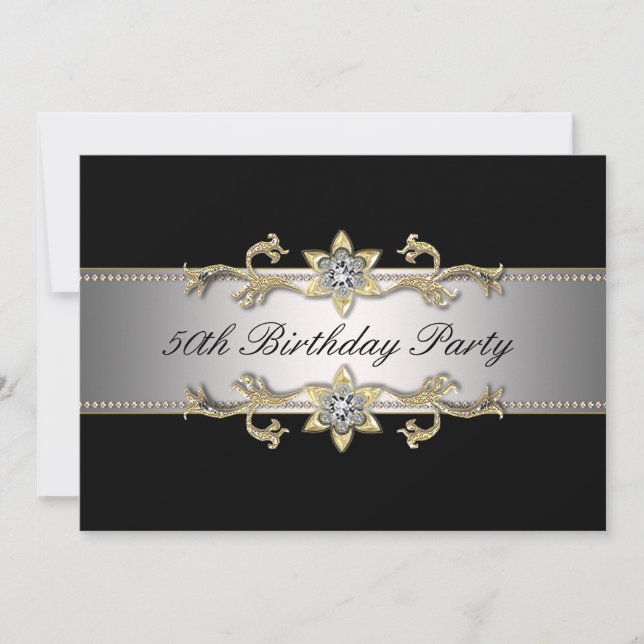 Schwarze Goldfrauen 50. Geburtstag Einladung (Vorderseite)