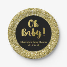Schwarze GoldGlitzer-oh Baby-Baby-Duschen-Platte