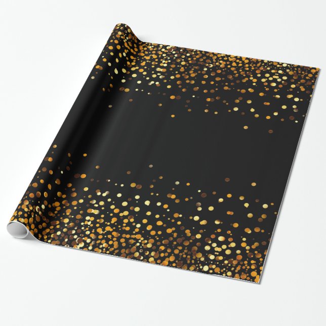 Schwarze GoldGlitzerconfetti-Imitat-Folie Geschenkpapier (Ungerollt)