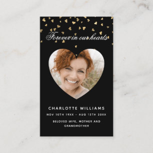 Schwarze Goldherzen Foto Beerdigungskarte Visitenkarte