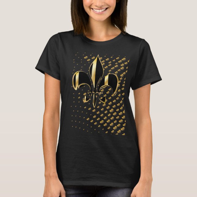 Schwarze GoldherzenFleur de Lis T-Shirt (Vorderseite)