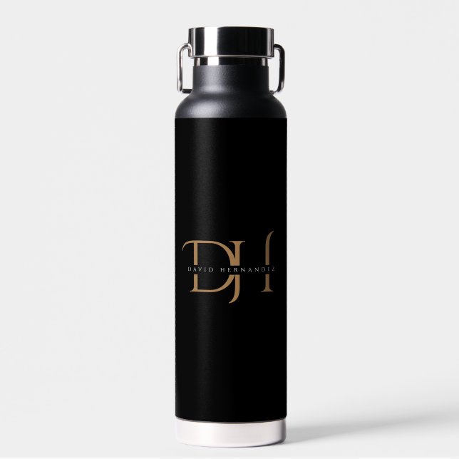 Schwarze Goldinitials mit Doppelmonogramm - Elegan Trinkflasche (Vorne)