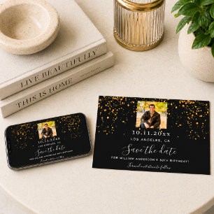 Schwarze Goldkonfetti-Foto-Geburtstag Save The Date