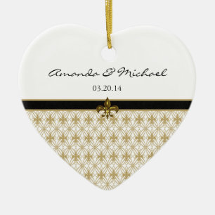Schwarze GoldLilien-Muster-Hochzeit Keramik Ornament