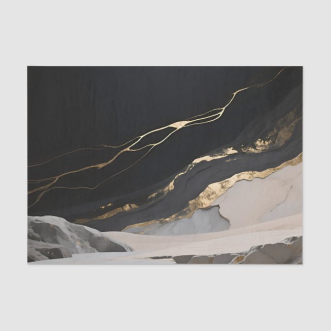 Schwarze Goldmarmor-Landschaft Seidenpapier (Vorderseite)