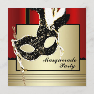 Schwarze Goldmaske Rot Schwarze Maskerade-Party Einladung