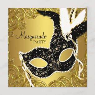 Schwarze Goldmasken-Maskenball-Party Einladung