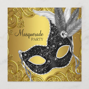 Schwarze Goldmasken-Maskenparty Einladung