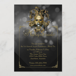Schwarze Goldmaskerade-Karneval-Ball-Einladung Einladung