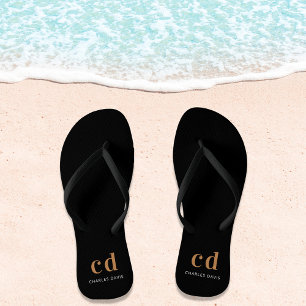 Schwarze Goldmonogramm-Initialen Name minimalistis Flip Flops
