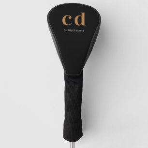 Schwarze Goldmonogramm-Initialnamen minimalistisch Golf Headcover