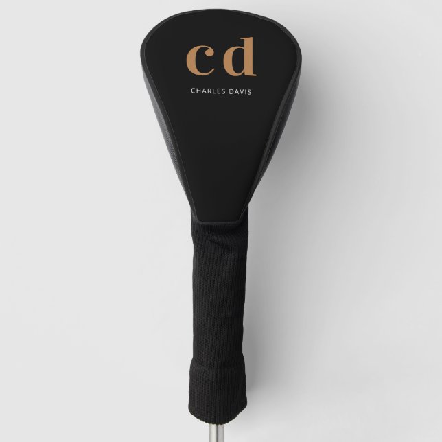 Schwarze Goldmonogramm-Initialnamen minimalistisch Golf Headcover (Vorderseite)
