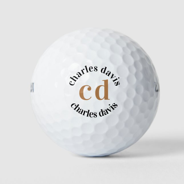 Schwarze Goldmonogramm-Initialnamen minimalistisch Golfball (Vorderseite)