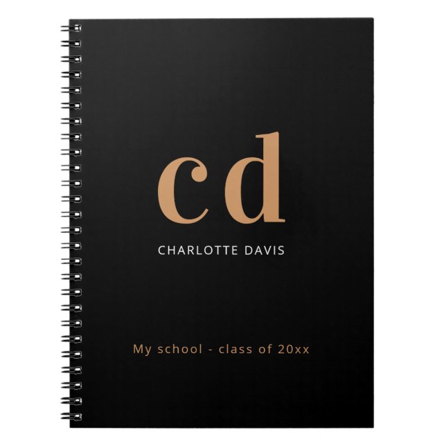 Schwarze Goldmonogramm-Initialnamen minimalistisch Notizblock (Vorderseite)