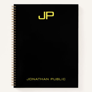 Schwarze Goldnamensvorlage für benutzerdefinierte Notizbuch