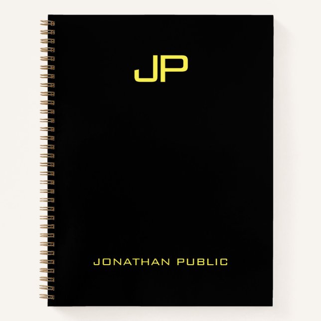 Schwarze Goldnamensvorlage für Monogram-Notebooks Notizbuch (Vorderseite)