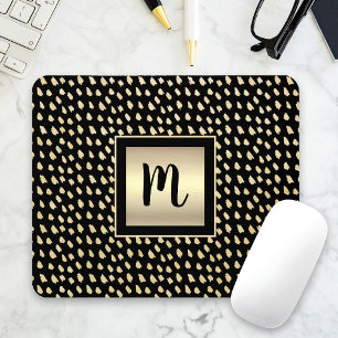 Schwarze Goldpunkte moderne, fette Monogramm-Schri Mousepad