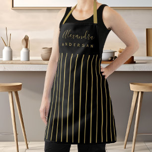 Schwarze Goldstreifen Elegantes Schriftmonogramm Schürze