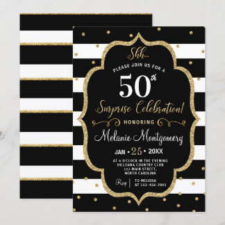 Schwarze Goldüberraschungs-Geburtstags-Party Einladung